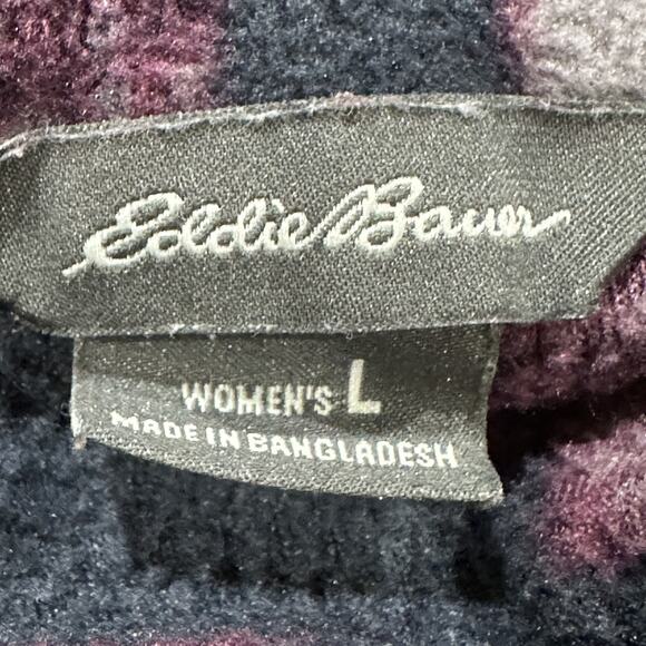 Eddie Bauer Pullover Women L Fleece Half Zip Aztec Purple Gray Outdoors Hiking - Picture 6 of 7